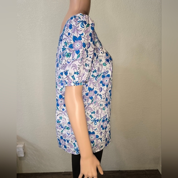 Talbots Square Neck Short Puff Sleeve Songbird Floral Print Shirt Size Small - Picture 3 of 10